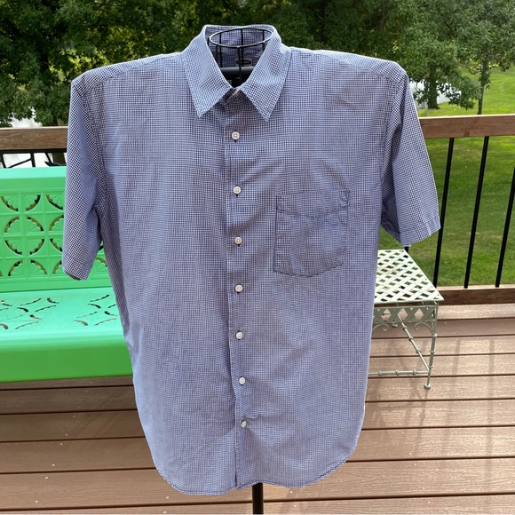 Old Navy Blue White Check Men's Short Sleeve Button Up Shirt X-Large 100% Cotton - Picture 1 of 9